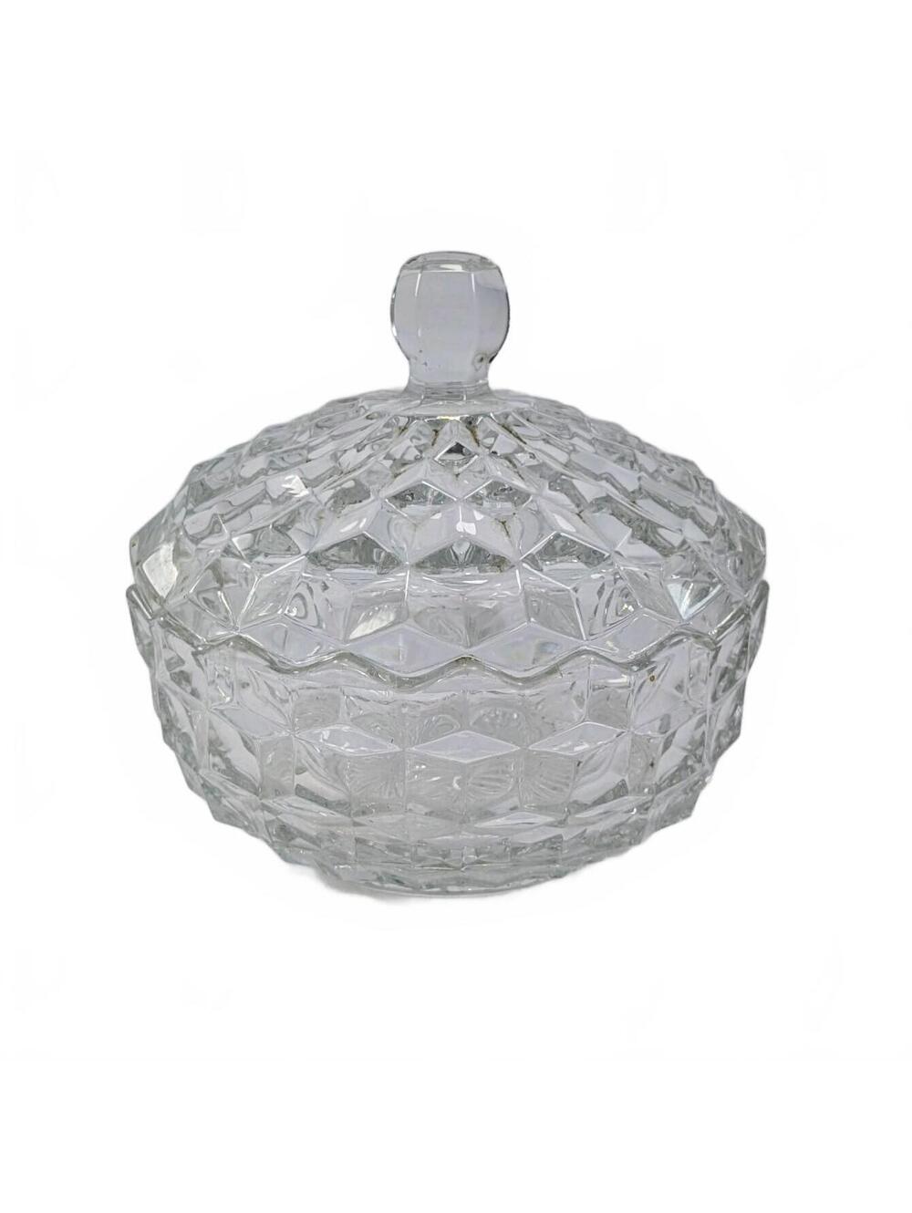 Fostoria Glass American Clear Covered Candy Dish Cubist w/Lid 5"